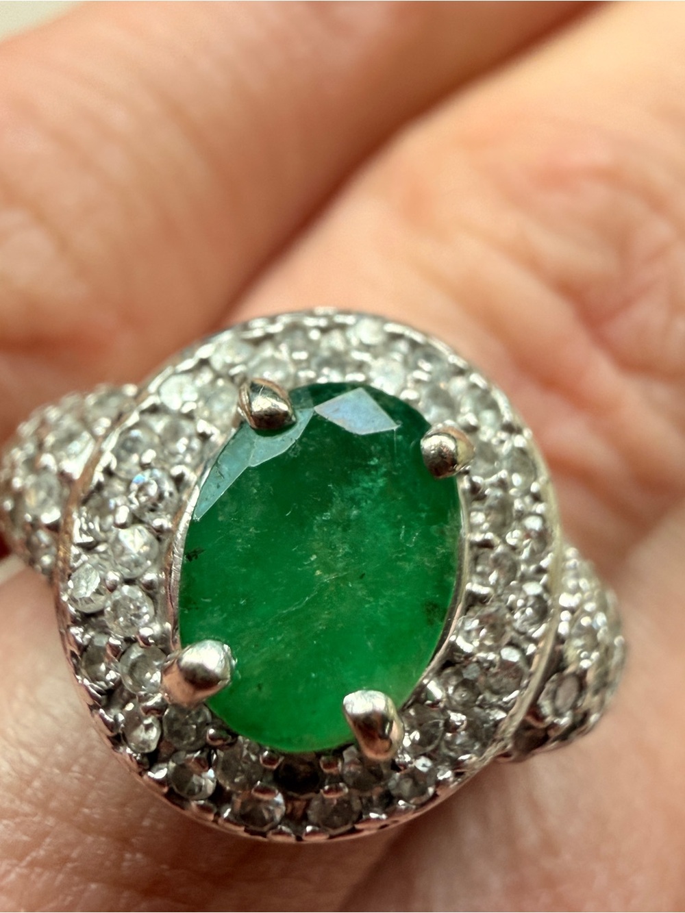 Firm Vintage 10kt White Gold Emerald Diamond Ring Sz7